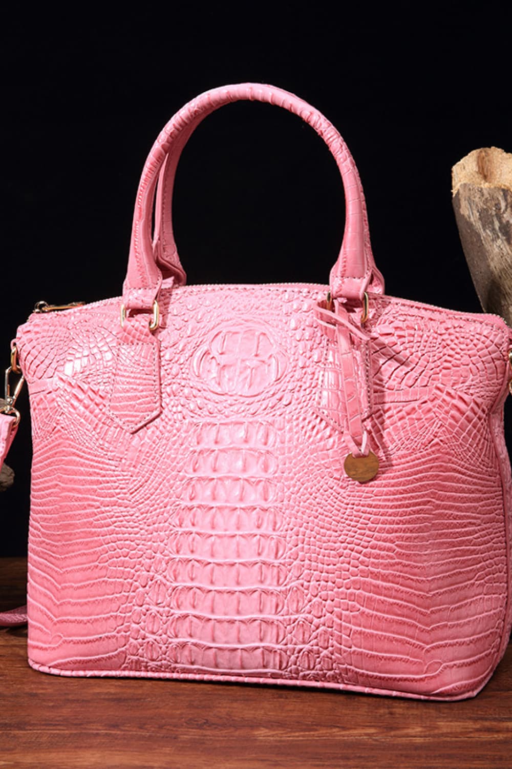 Croc-Effect Structured PU Leather Handbag