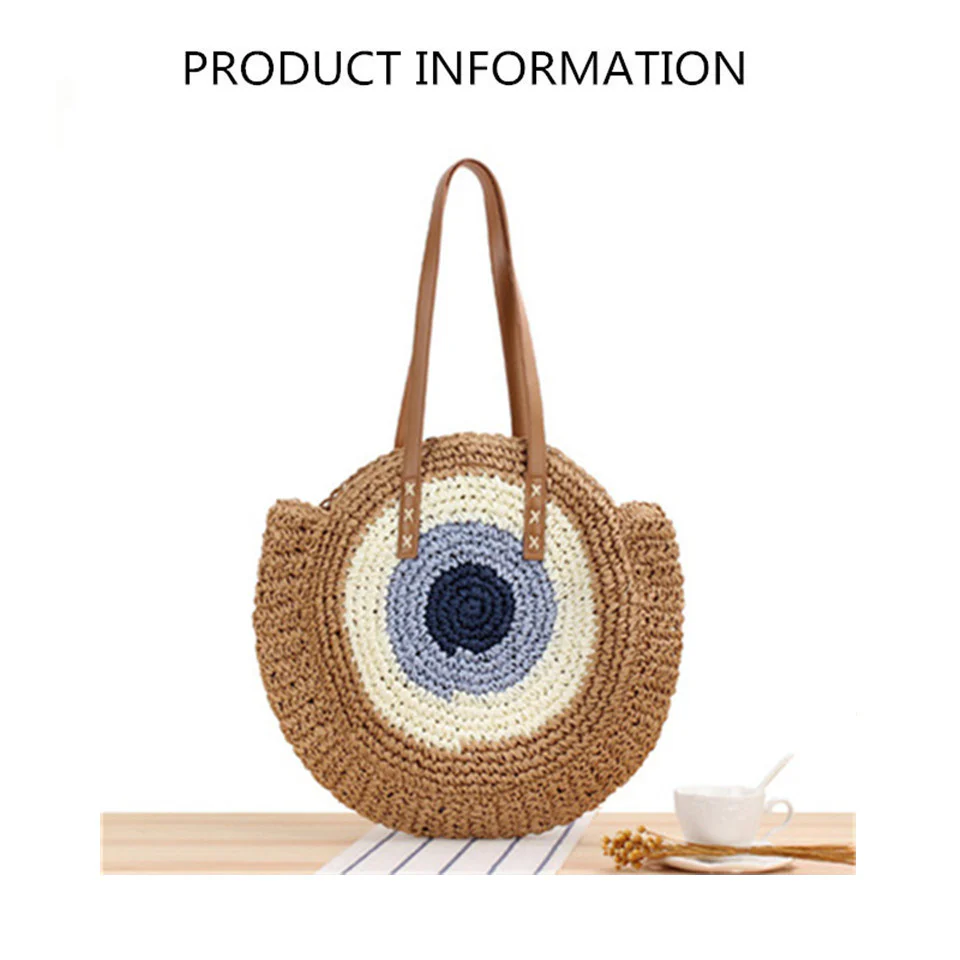 Large Woven Round Boho Bag �C Statement Straw Tote