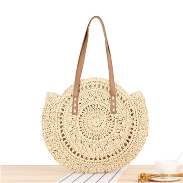 Large Woven Round Boho Bag �C Statement Straw Tote