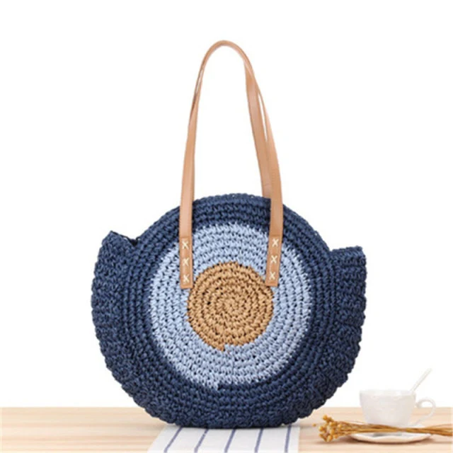 Large Woven Round Boho Bag �C Statement Straw Tote
