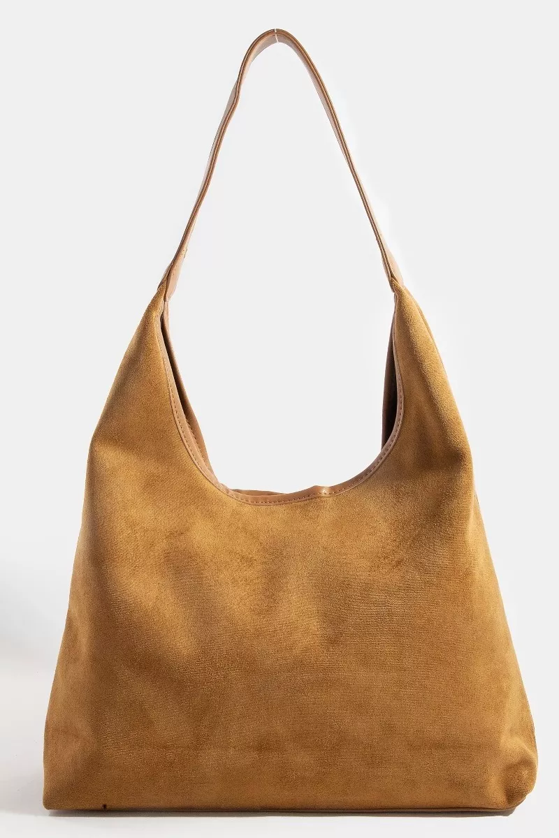 Fame Suede Faux Leather Trim Hobo Bag