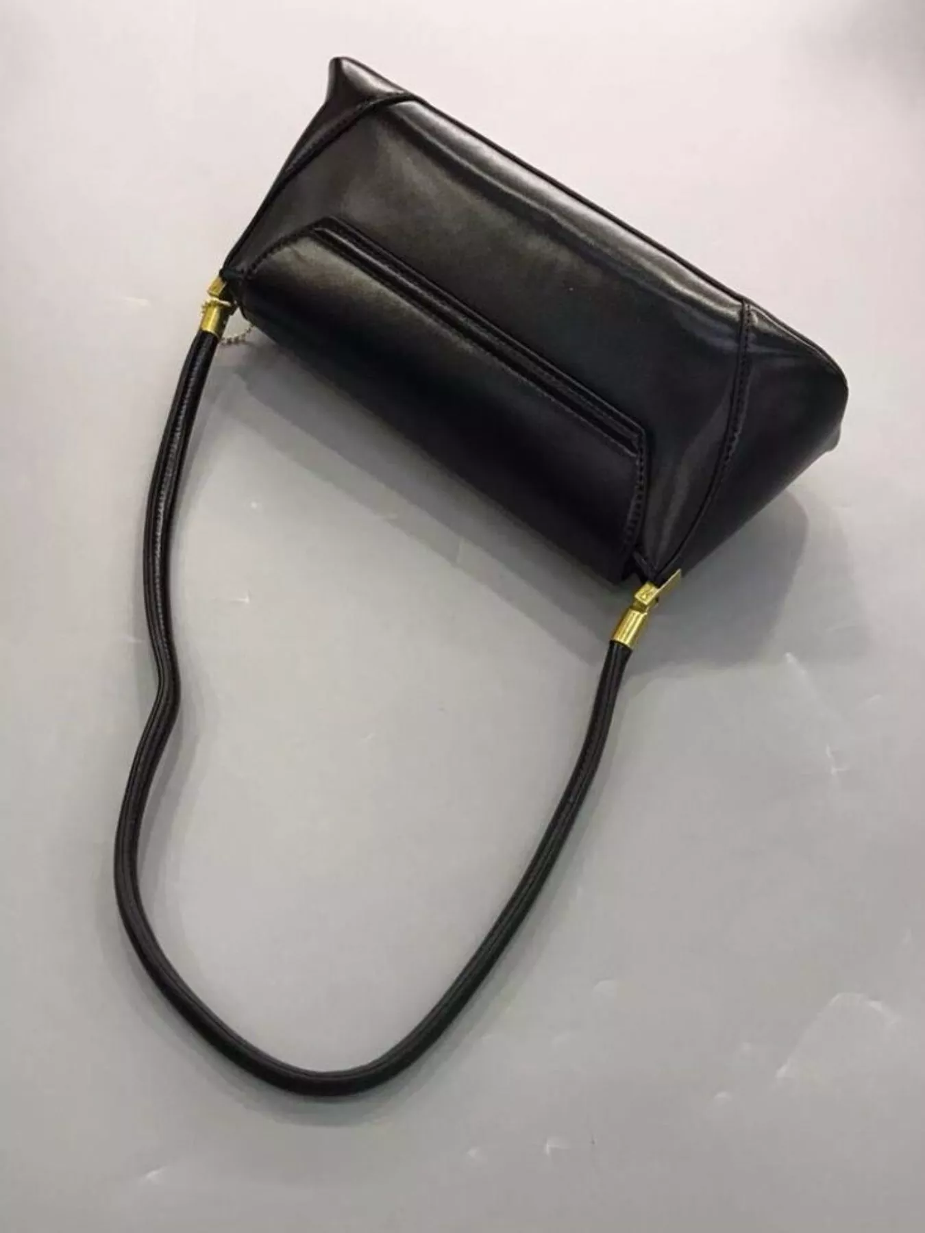 Leather Shoulder Bag with Golden Clasp