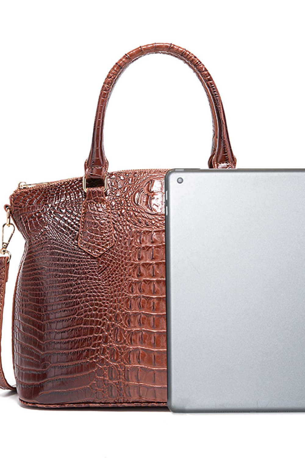 Croc-Effect Structured PU Leather Handbag