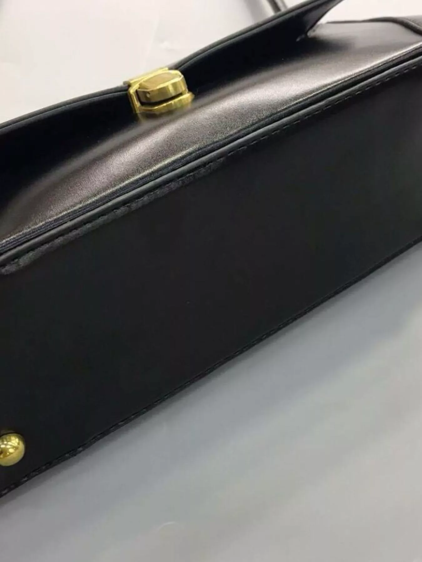 Leather Shoulder Bag with Golden Clasp