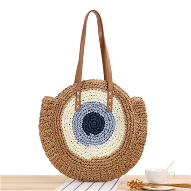 Large Woven Round Boho Bag �C Statement Straw Tote