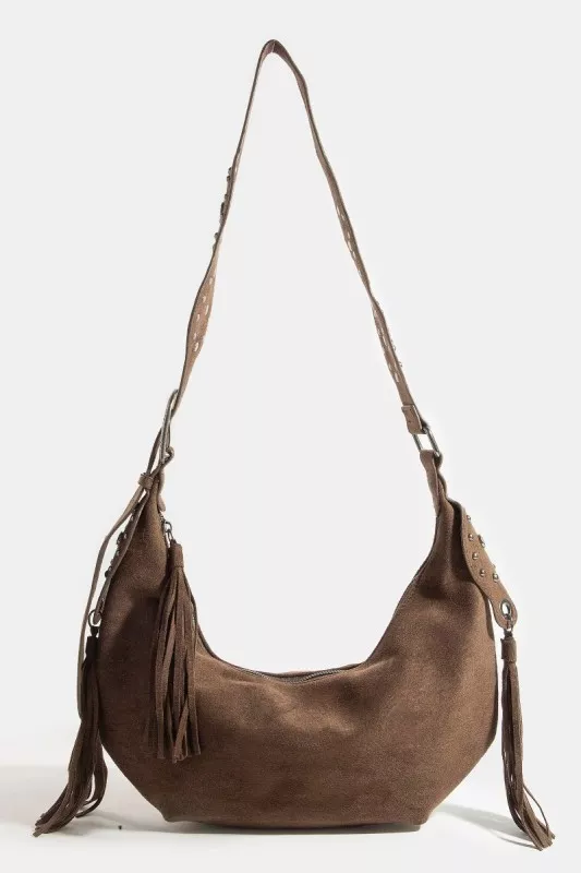 Fame Half Moon Fringe Buckle Strap Hobo Bag