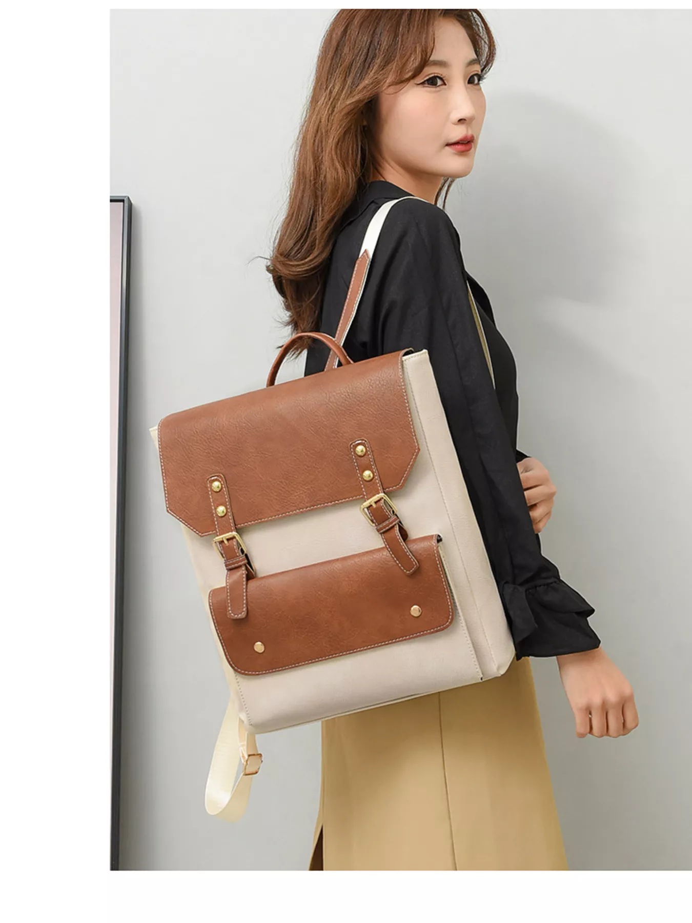 Two Tone Buckle Backpack Bag