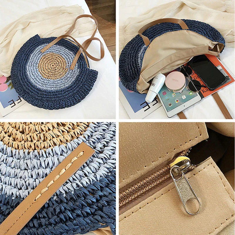 Large Woven Round Boho Bag �C Statement Straw Tote