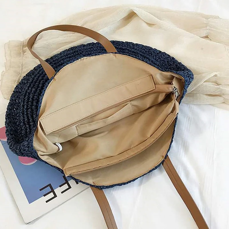 Large Woven Round Boho Bag �C Statement Straw Tote