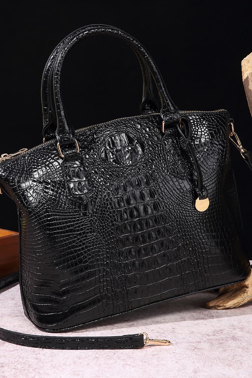 Croc-Effect Structured PU Leather Handbag