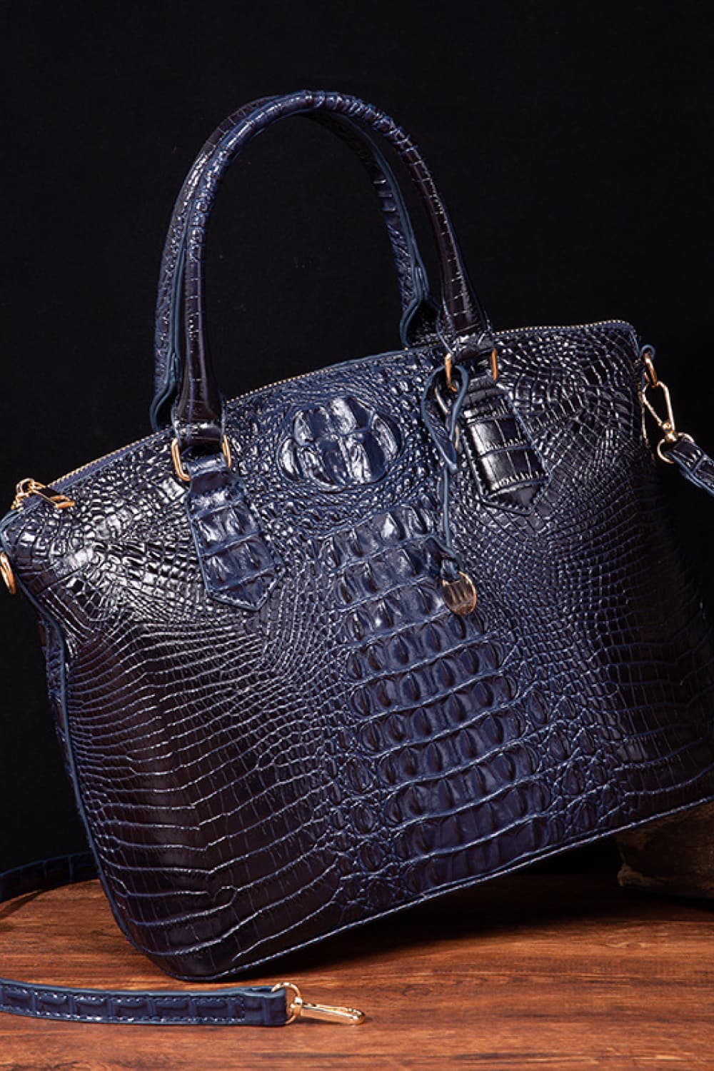 Croc-Effect Structured PU Leather Handbag