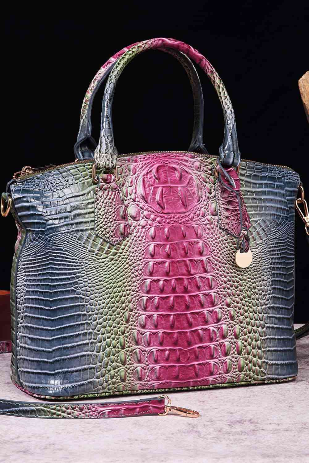 Croc-Embossed Gradient PU Leather Handbag �C Luxe Fade Finish
