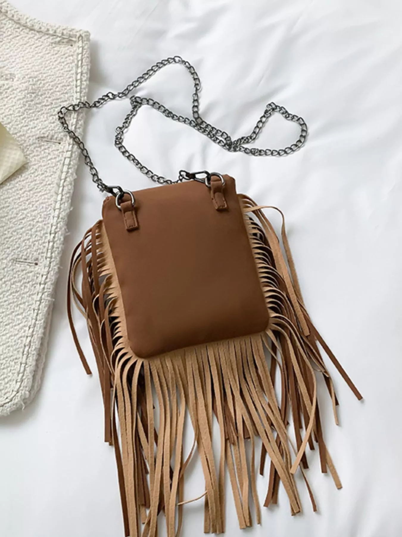 Fringe Rivet Decor Crossbody Bag