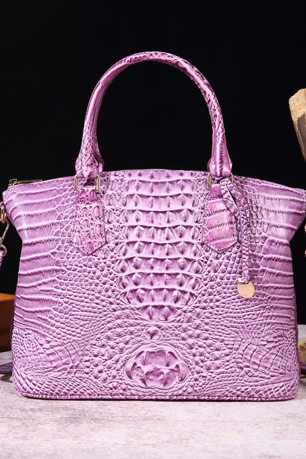 Croc-Effect Structured PU Leather Handbag