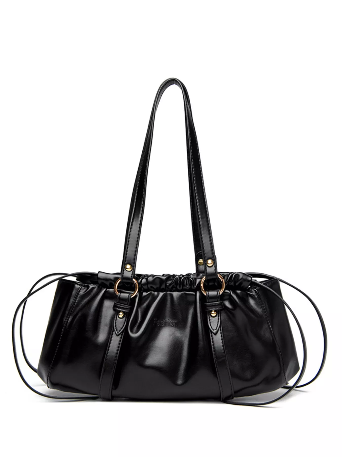 Ruched Leather Shoulder Bag