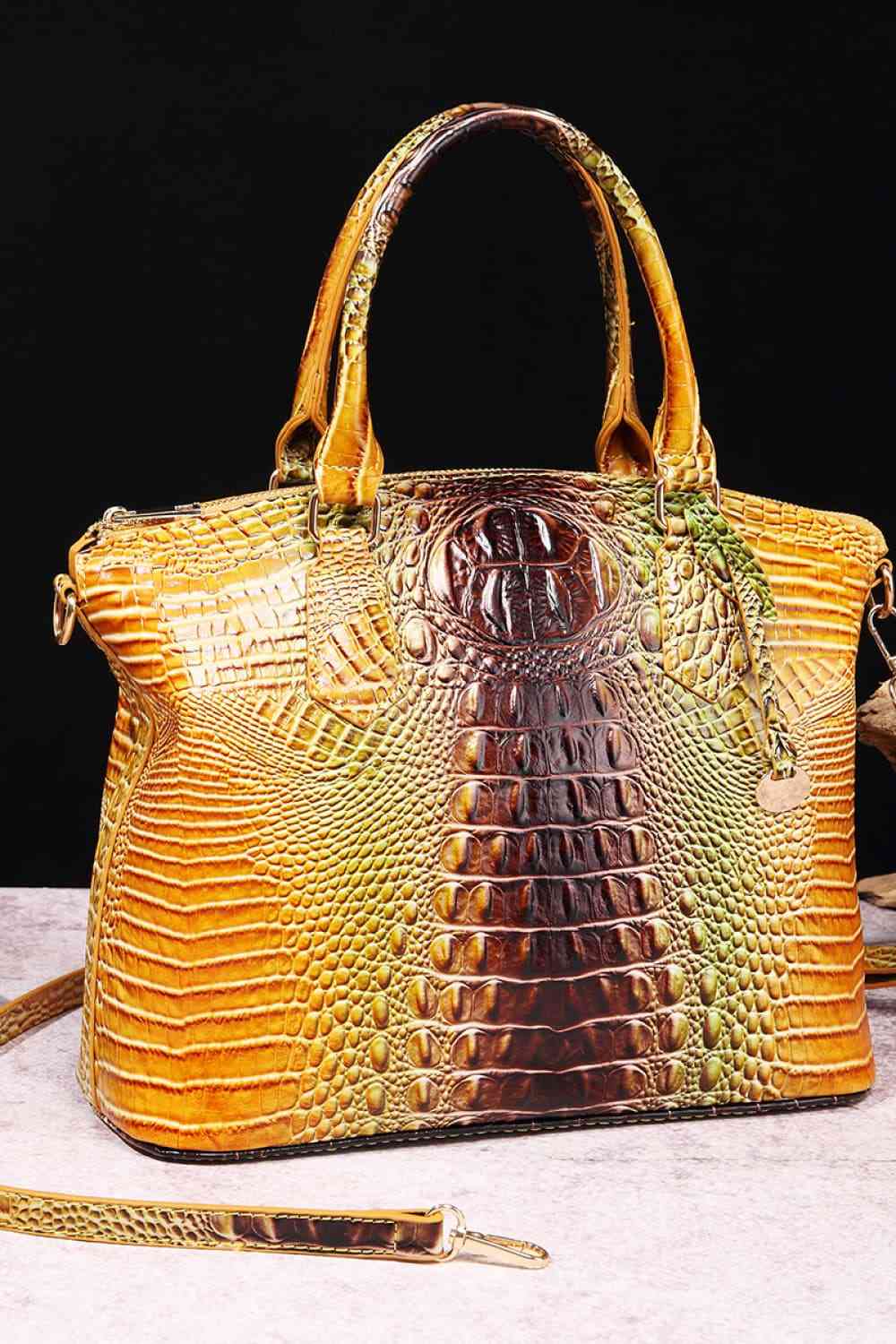 Croc-Embossed Gradient PU Leather Handbag �C Luxe Fade Finish