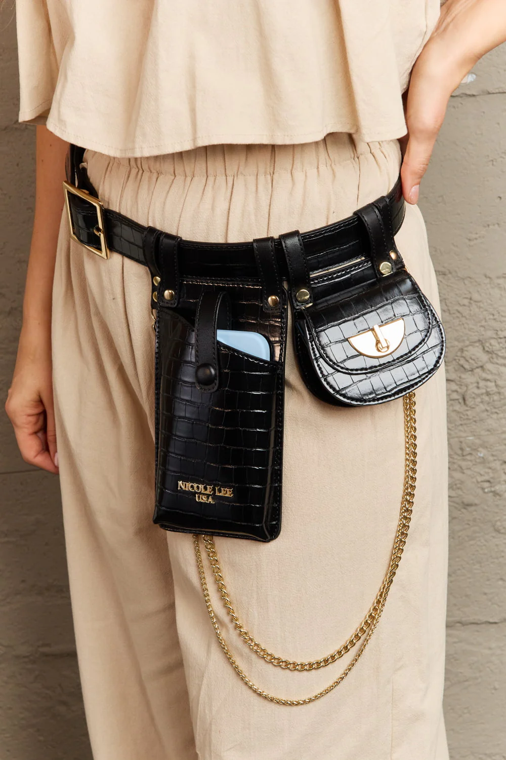 Croc-Effect Faux Leather Belt Bag