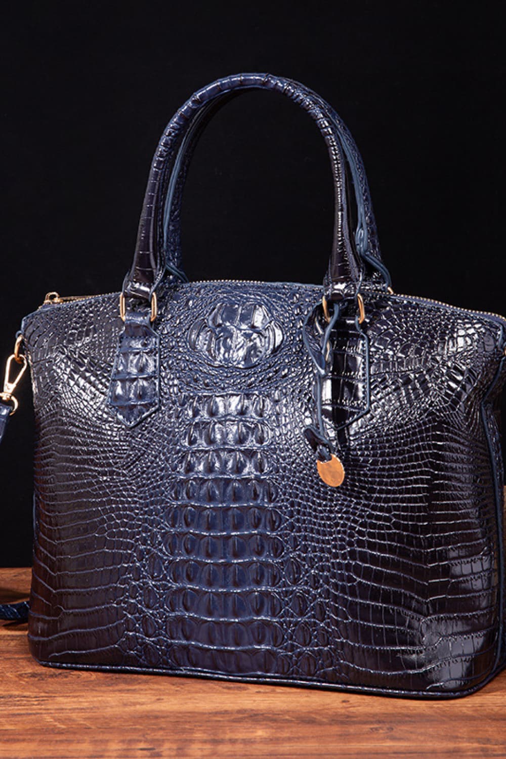 Croc-Effect Structured PU Leather Handbag