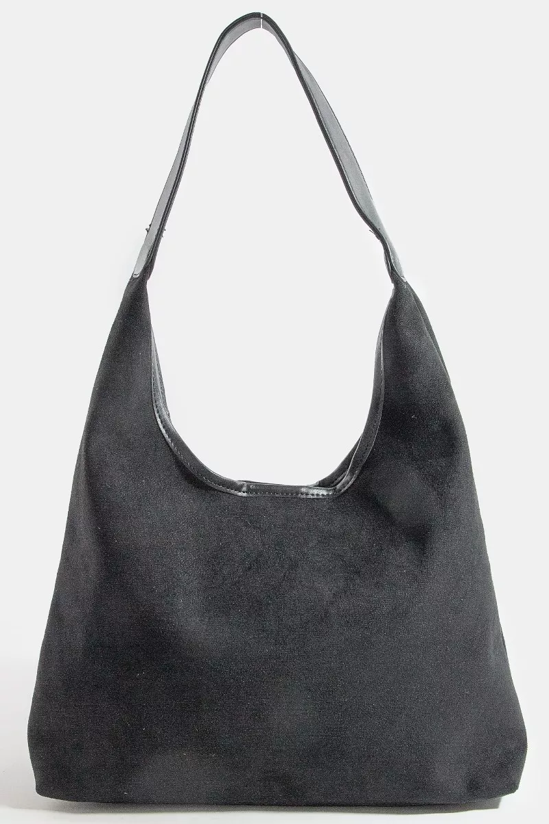 Fame Suede Faux Leather Trim Hobo Bag
