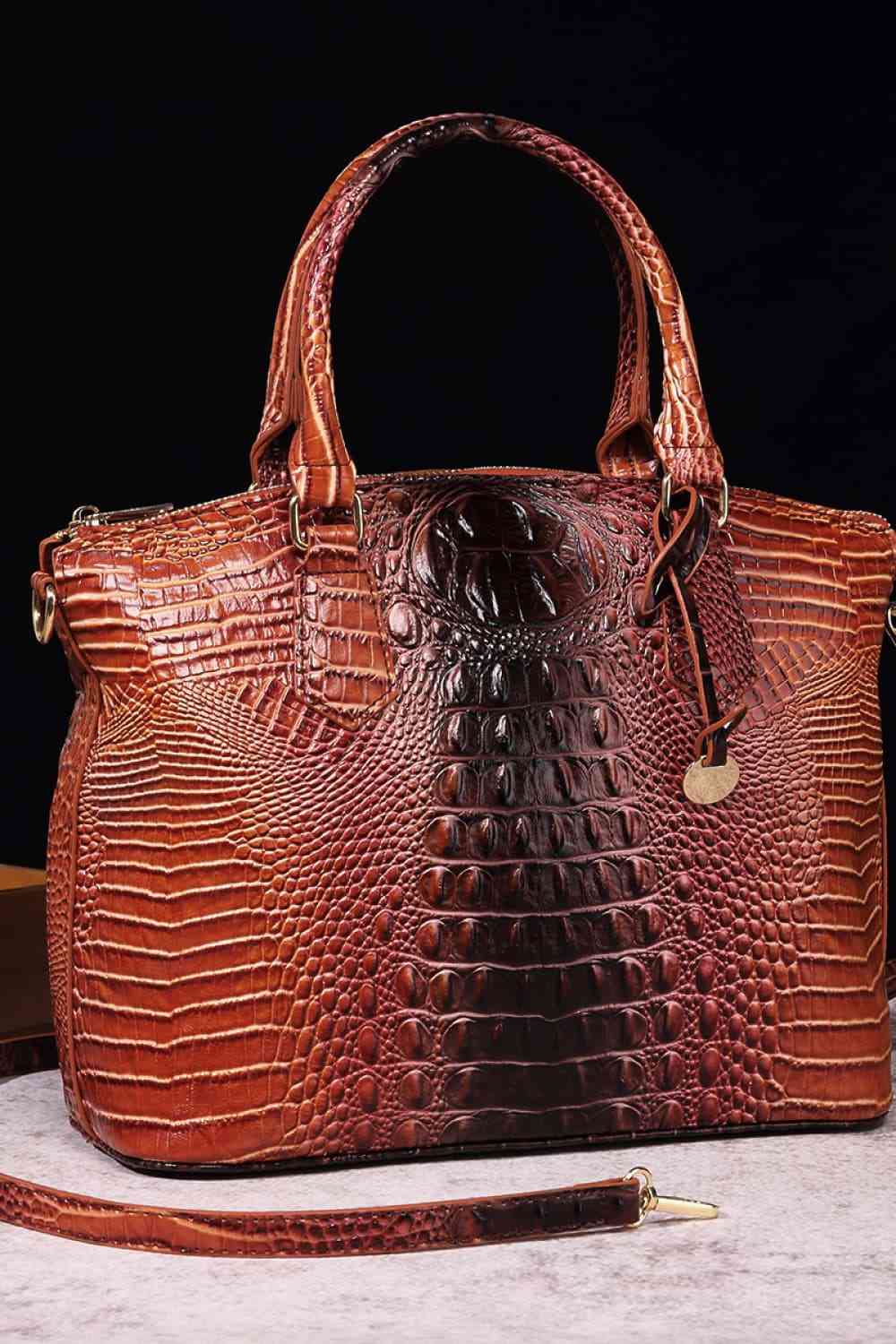 Croc-Embossed Gradient PU Leather Handbag �C Luxe Fade Finish