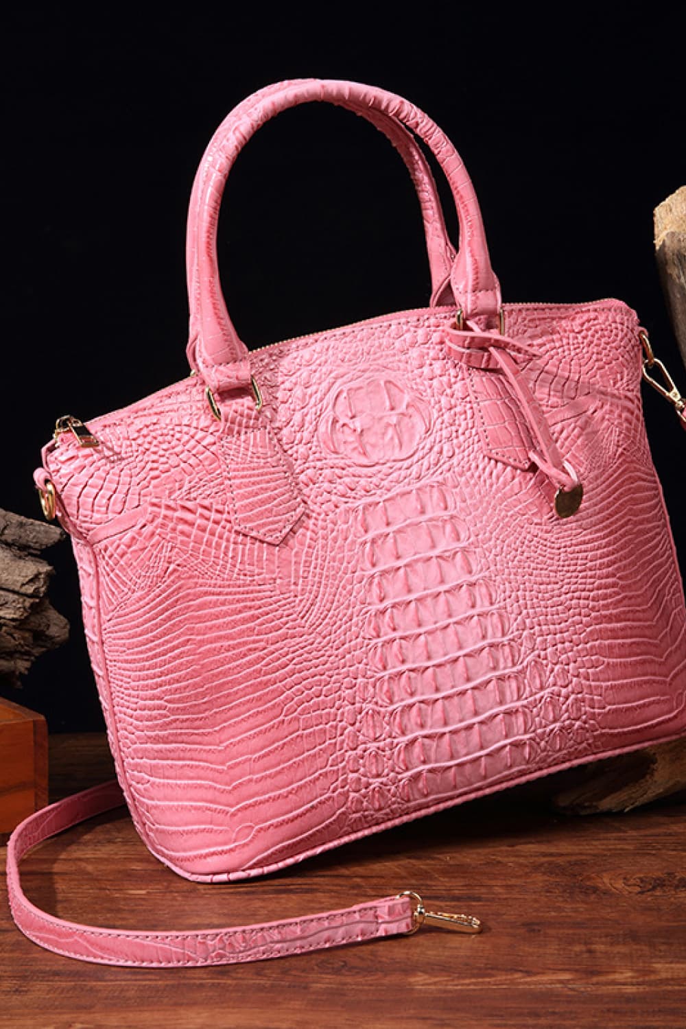 Croc-Effect Structured PU Leather Handbag