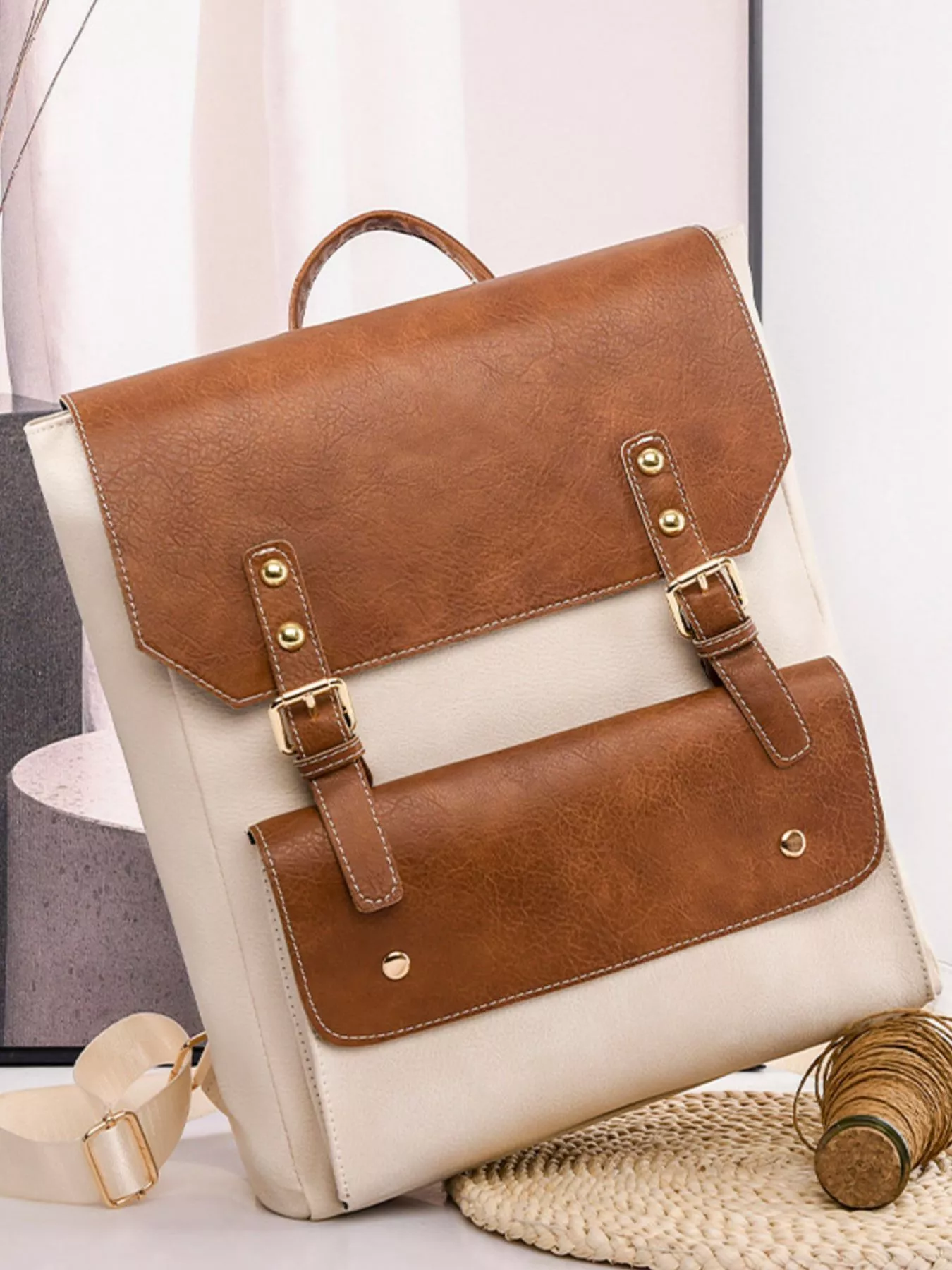 Two Tone Buckle Backpack Bag