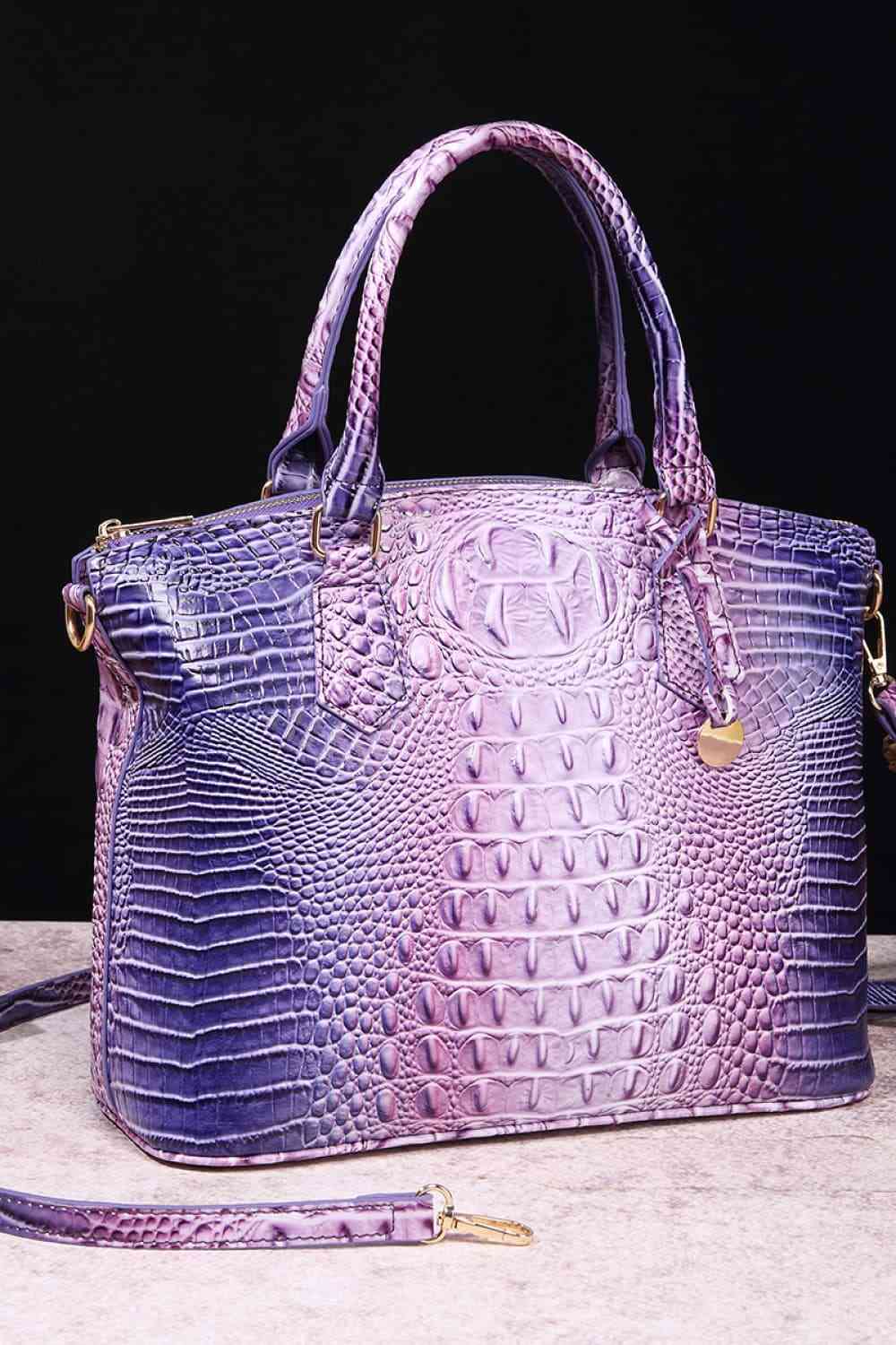 Croc-Embossed Gradient PU Leather Handbag �C Luxe Fade Finish