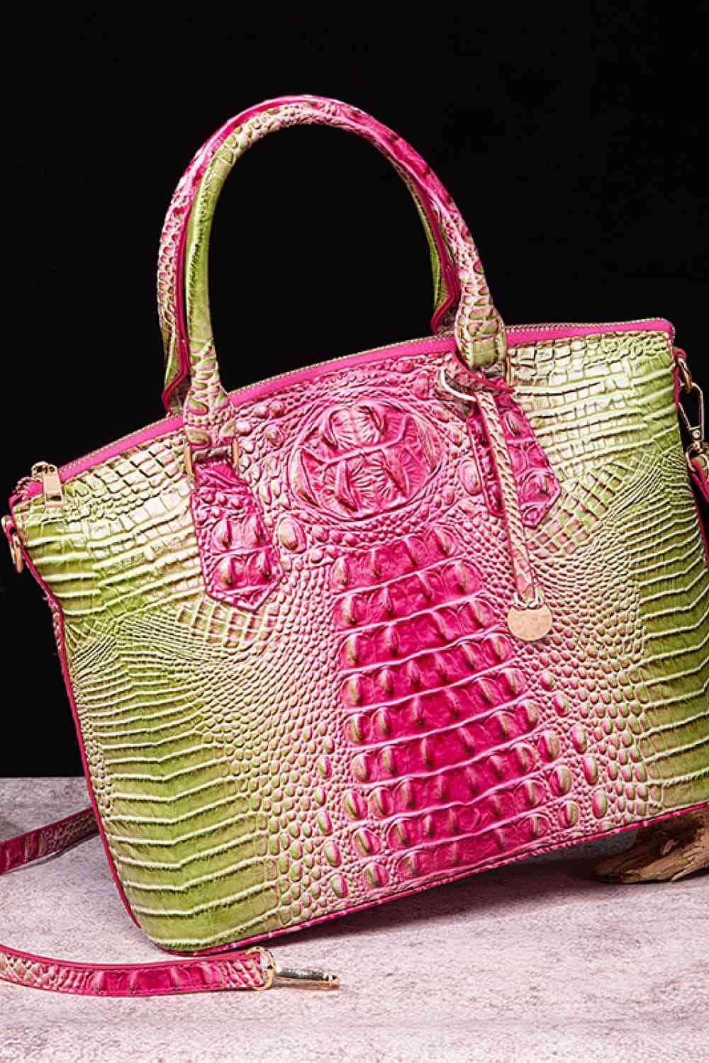 Croc-Embossed Gradient PU Leather Handbag �C Luxe Fade Finish