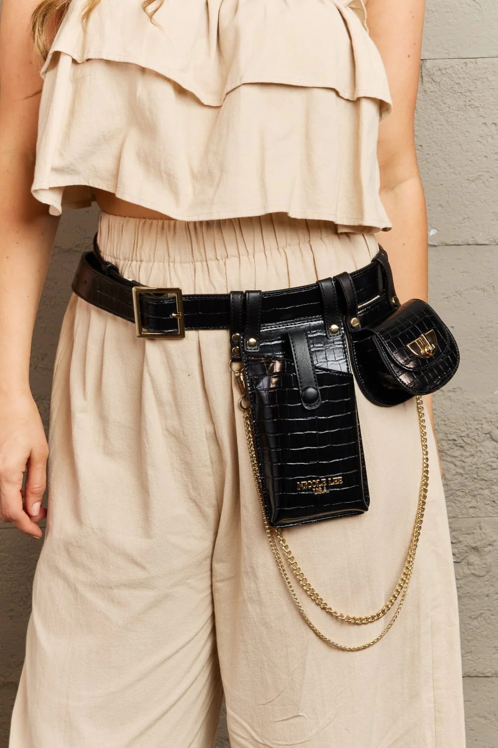 Croc-Effect Faux Leather Belt Bag