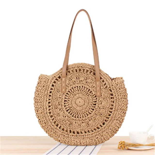 Large Woven Round Boho Bag �C Statement Straw Tote