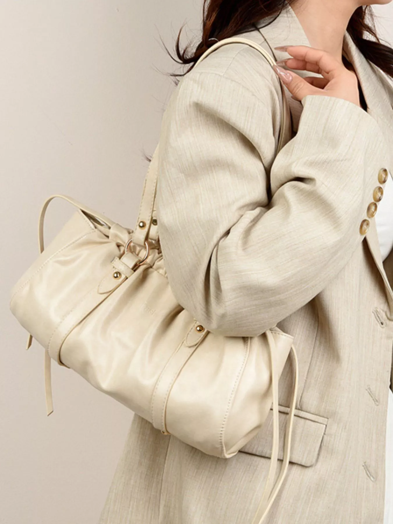 Ruched Leather Shoulder Bag