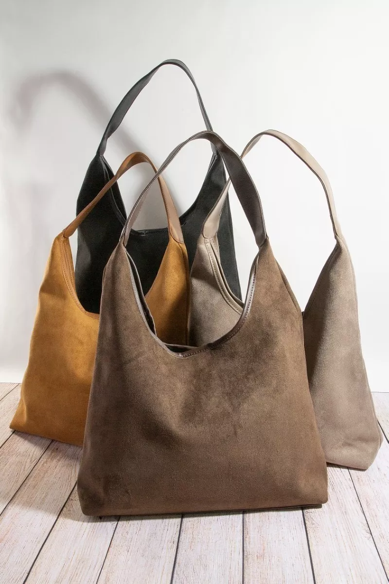 Fame Suede Faux Leather Trim Hobo Bag