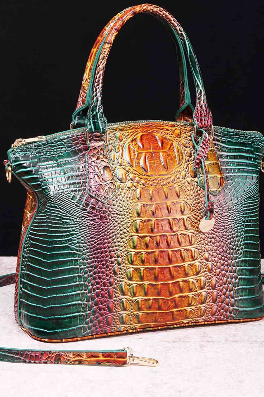 Croc-Embossed Gradient PU Leather Handbag �C Luxe Fade Finish
