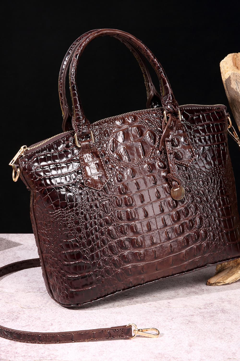 Croc-Effect Structured PU Leather Handbag