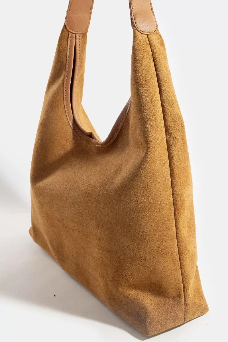 Fame Suede Faux Leather Trim Hobo Bag