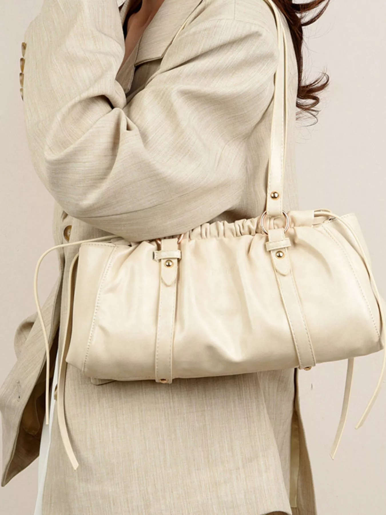 Ruched Leather Shoulder Bag