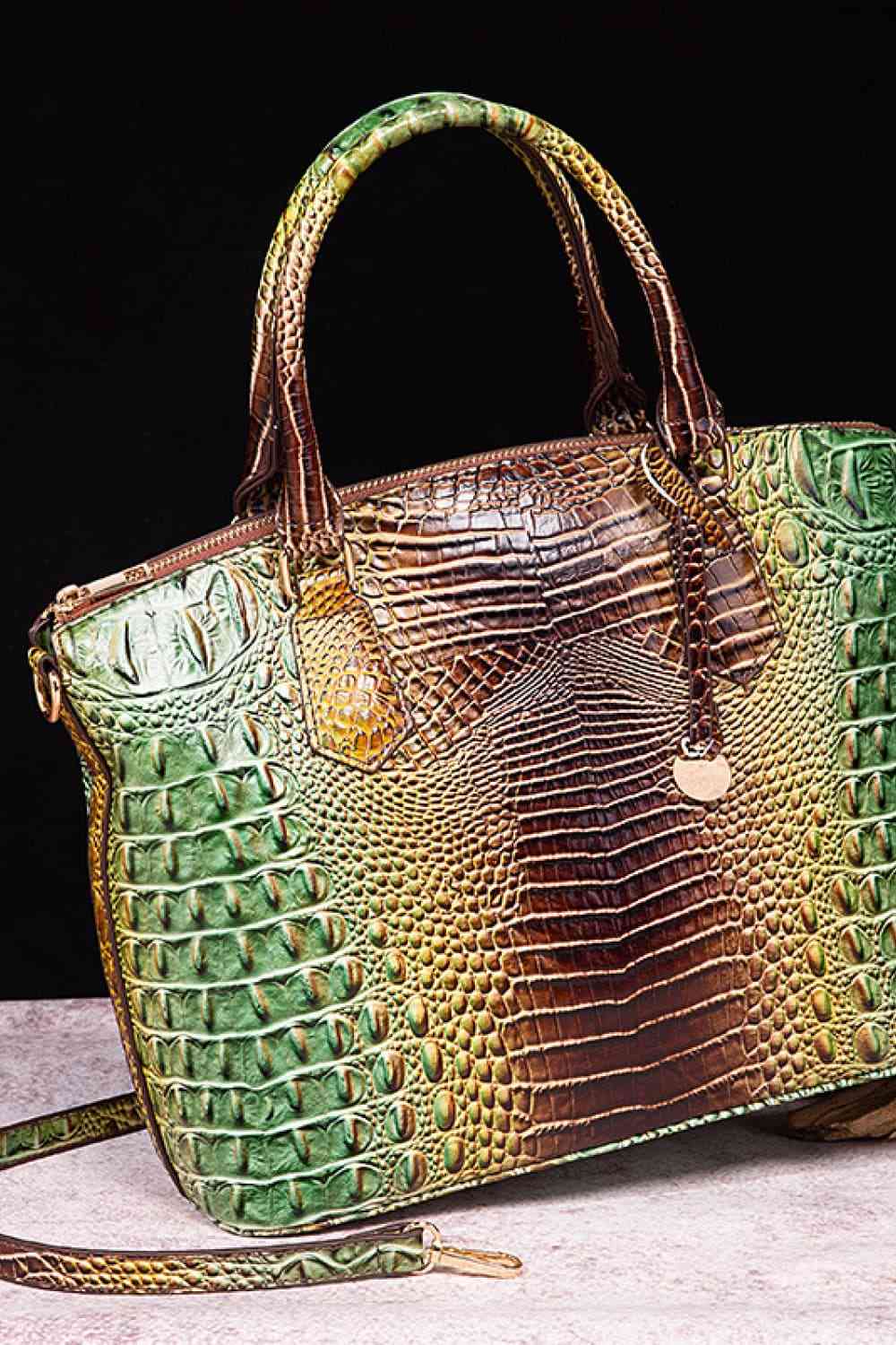 Croc-Embossed Gradient PU Leather Handbag �C Luxe Fade Finish