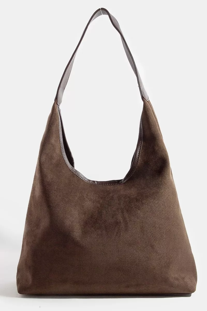 Fame Suede Faux Leather Trim Hobo Bag