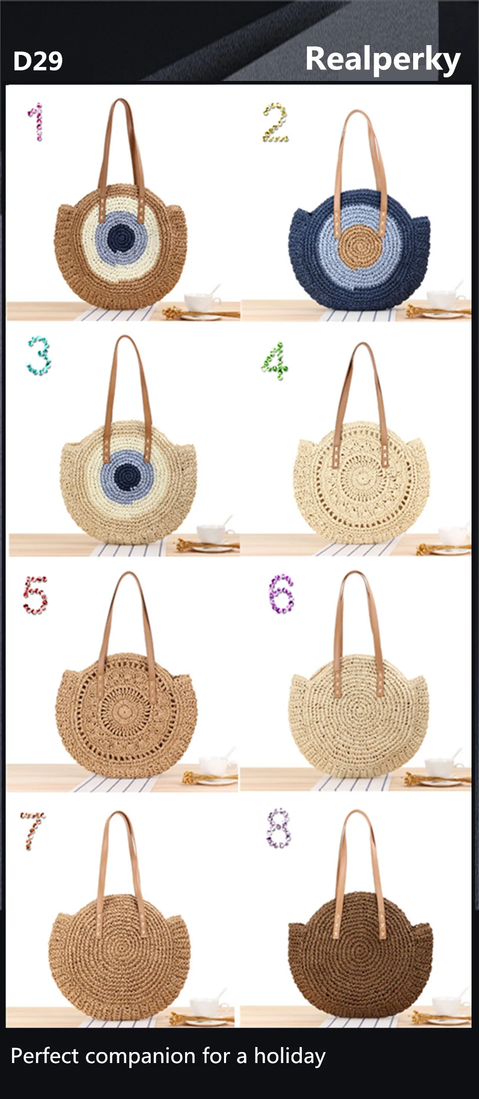 Large Woven Round Boho Bag �C Statement Straw Tote