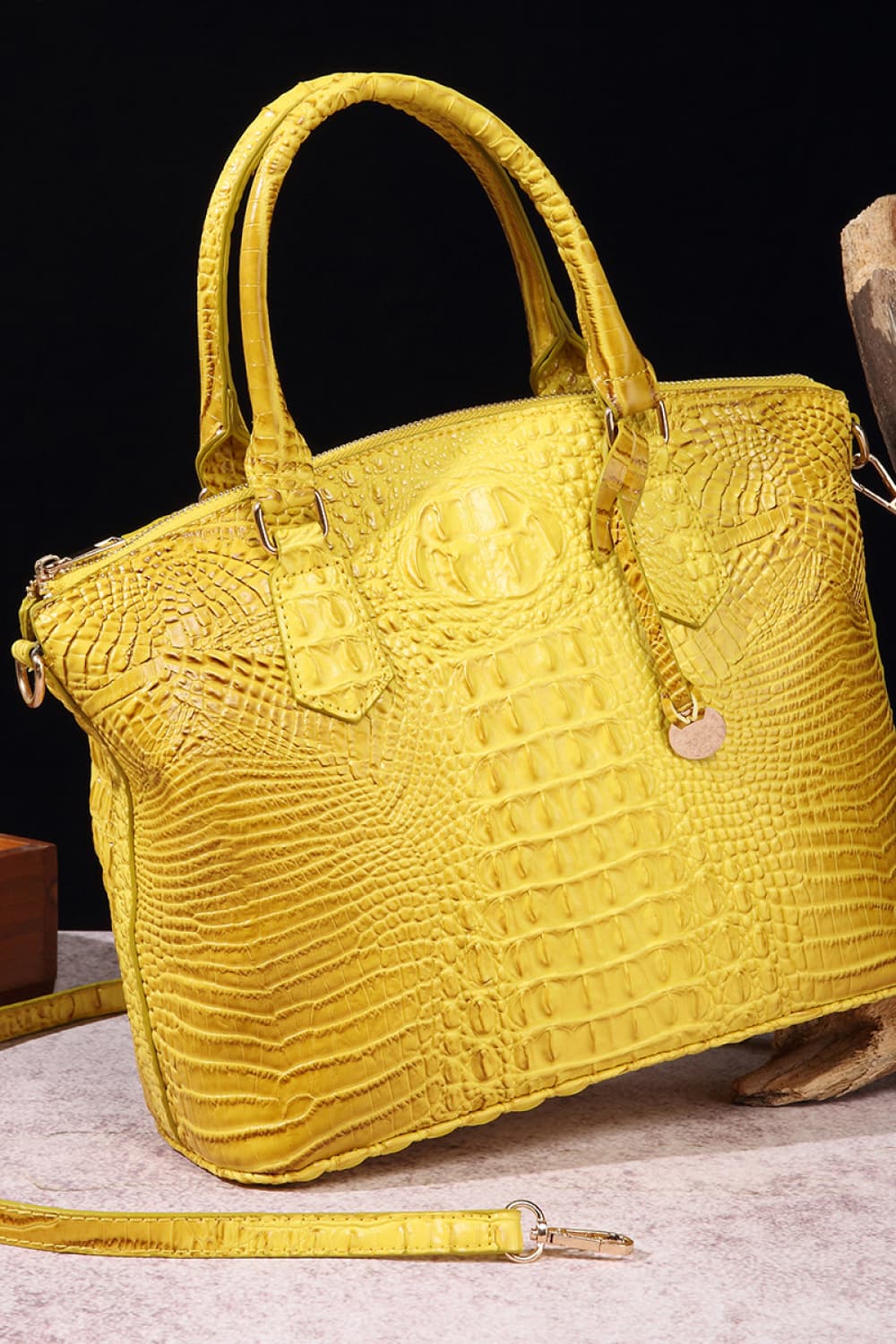 Croc-Effect Structured PU Leather Handbag