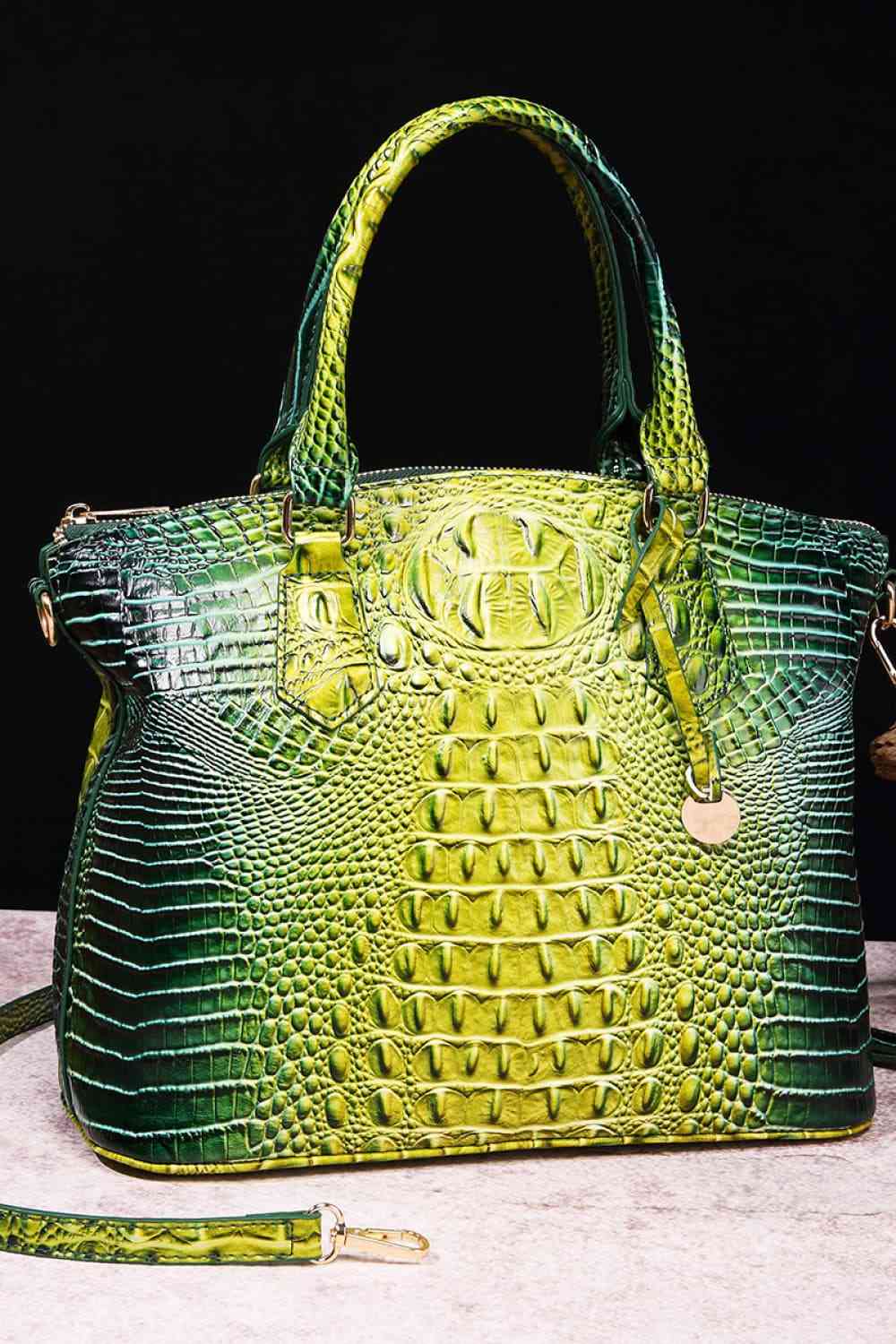 Croc-Embossed Gradient PU Leather Handbag �C Luxe Fade Finish