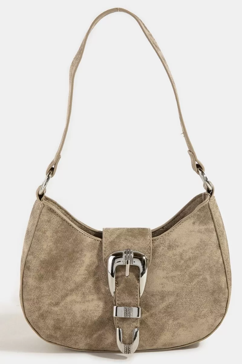 Fame Buckle Detail Hobo Shoulder Bag