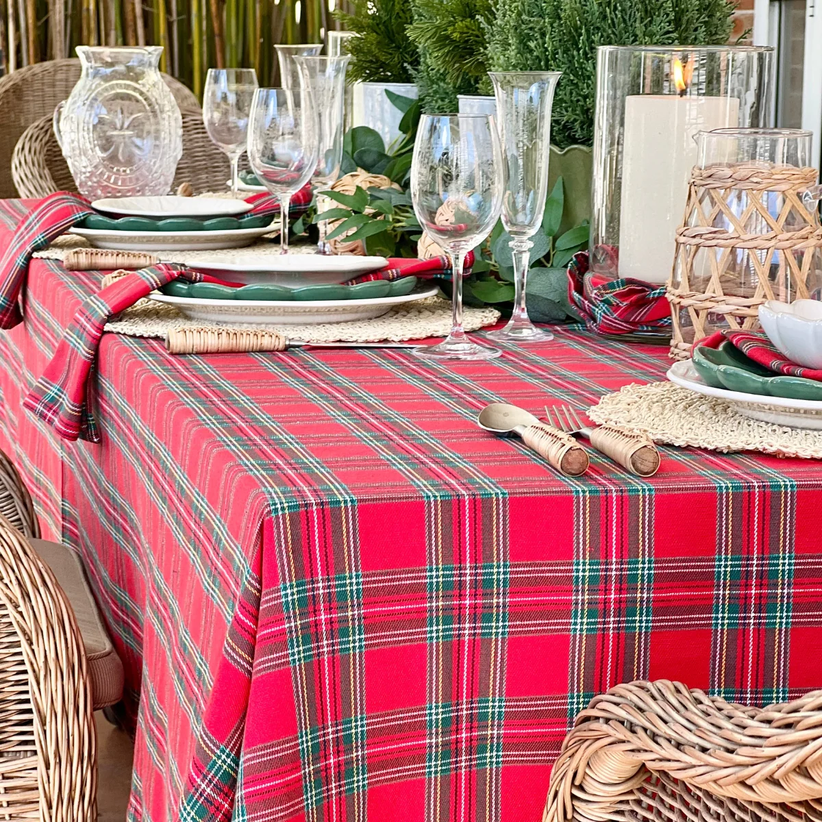 Red Tartan Plaid Square Tablecloth