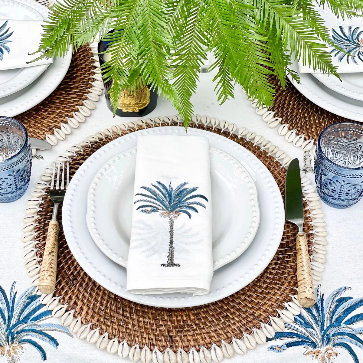 Palm Tree Blue Round Tablecloth