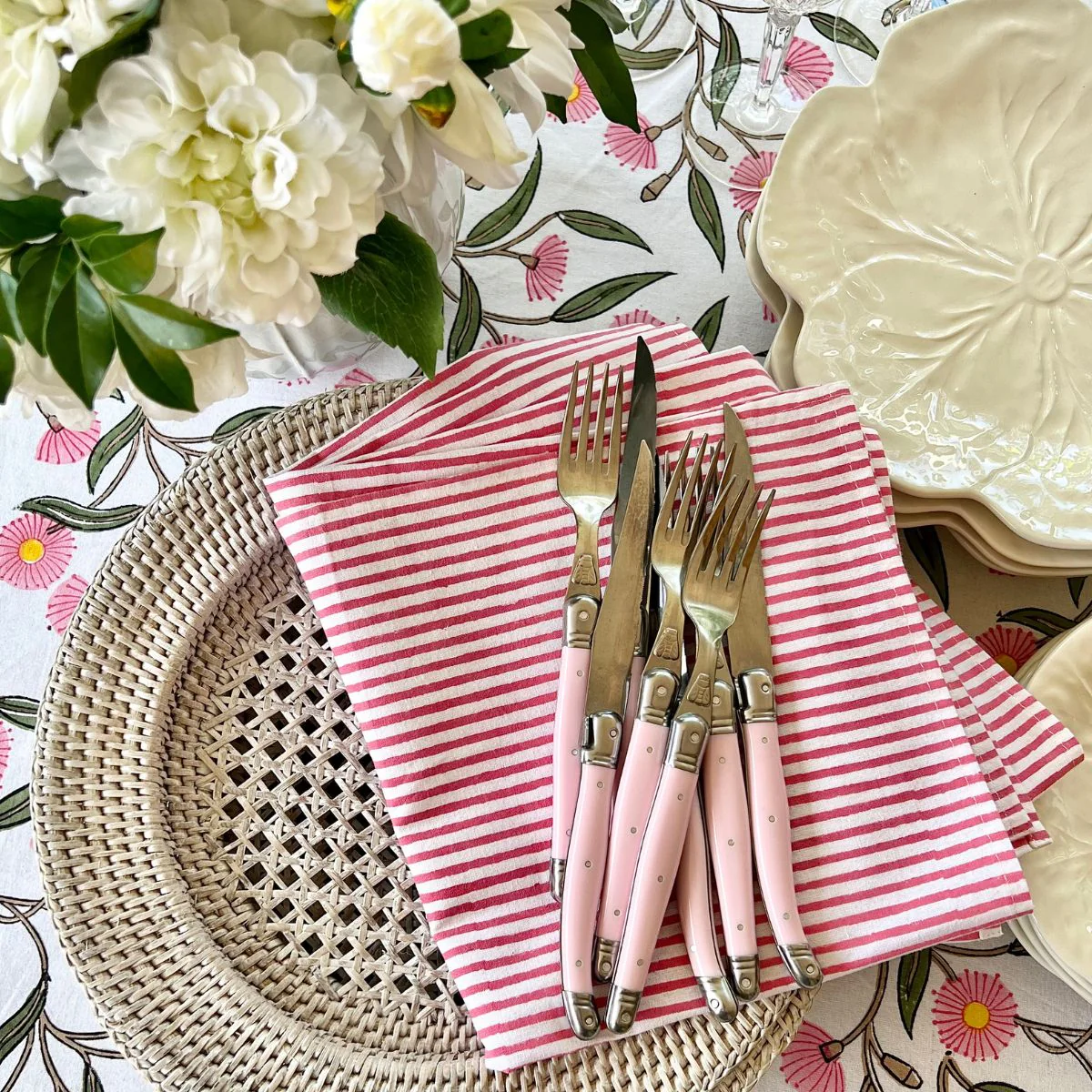 Striped table napkins-set of 4-Pink