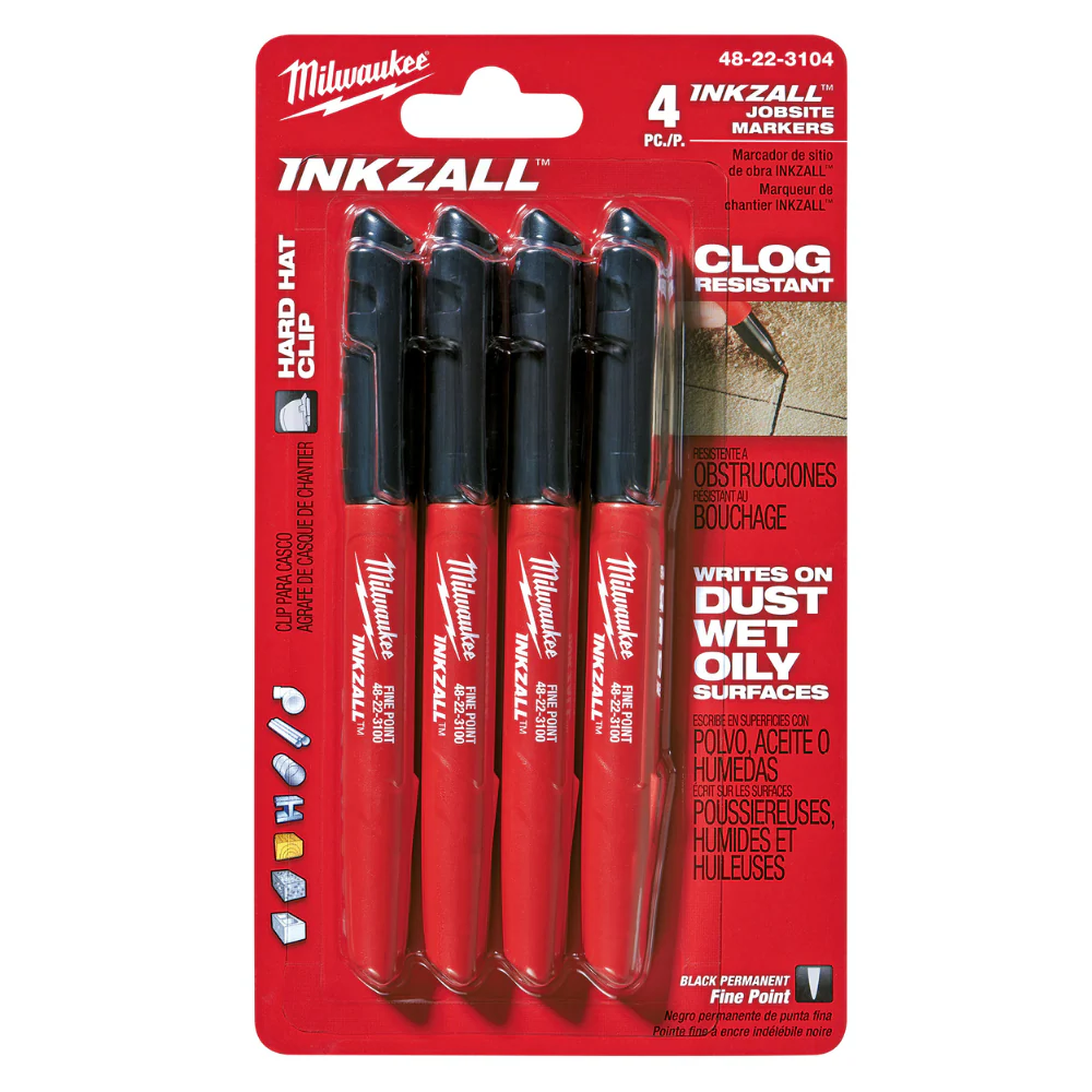 Marcador de punta fina negro INKZALL? 4pzs Milwaukee 48-22-3104