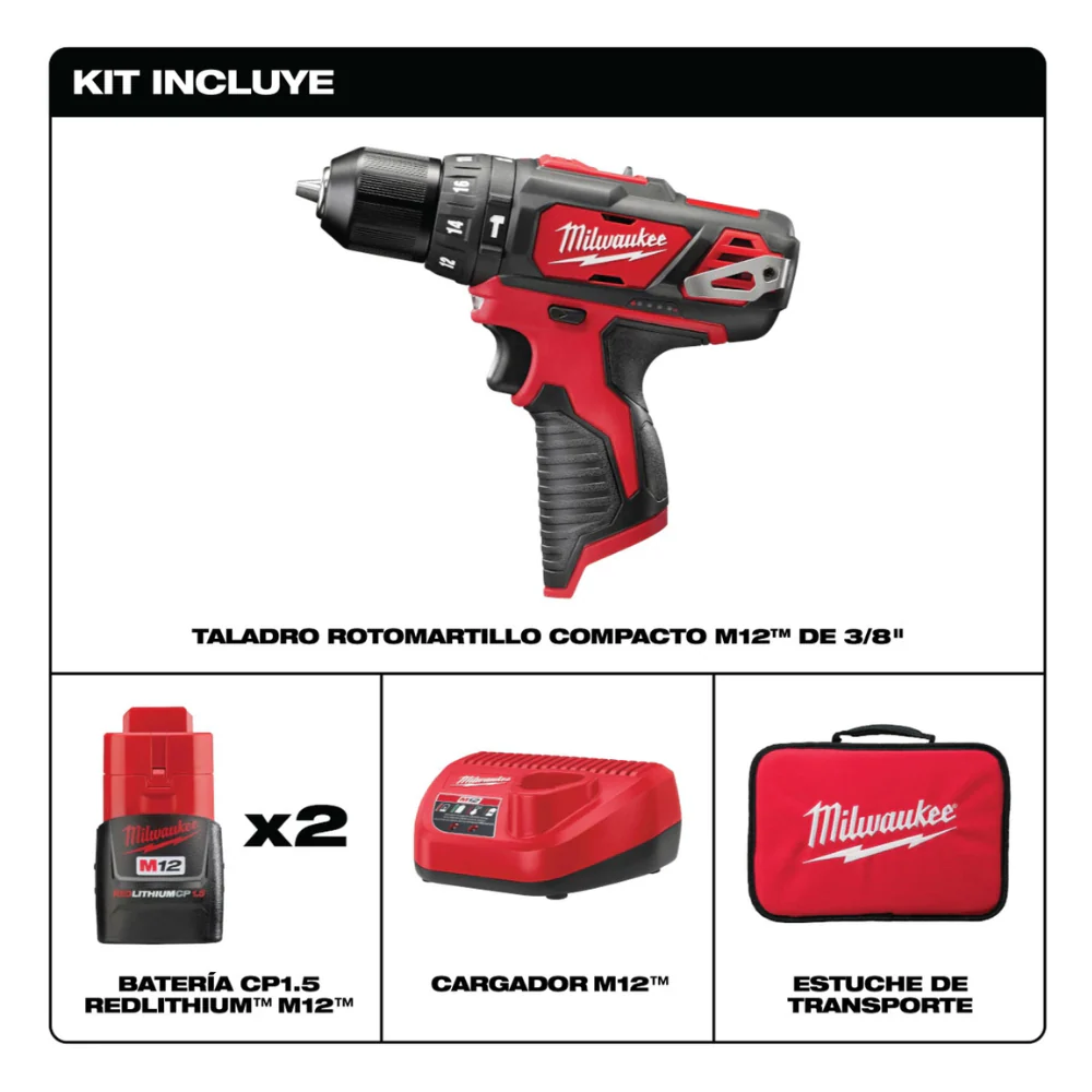 Rotomartillo taladro atornillador M12 3/8 Milwaukee 2408-22