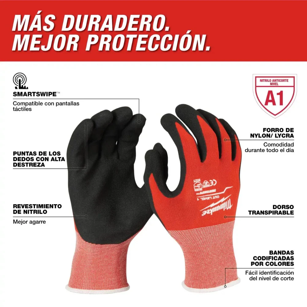 Guantes de Corte de Nitrilo Talla M Milwaukee 48-22-8901
