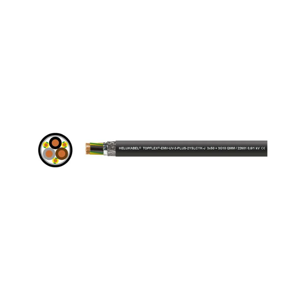Cable de conexi��n de motor para convertidores de frecuencia TOPFLEX-EMVUV3PLUS 2YSLCYKJ negro 3 x 25 + 3 G 4 mm2 Helukabel 22679