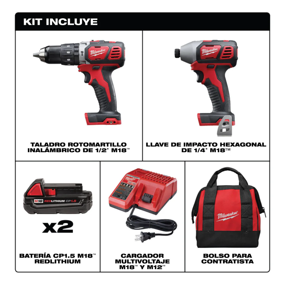 Kit Combinado Pistola de Impacto y Rotomartillo Milwaukee 2697-22CT